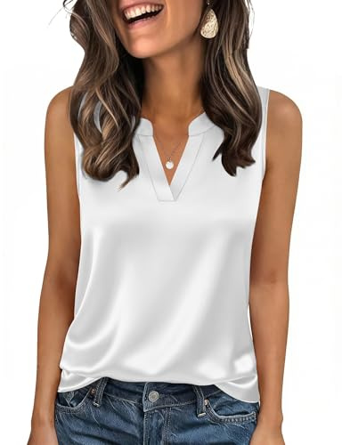 Canotta da Donna in Raso Senza Maniche con Scollo a V Camicette Casual Tops