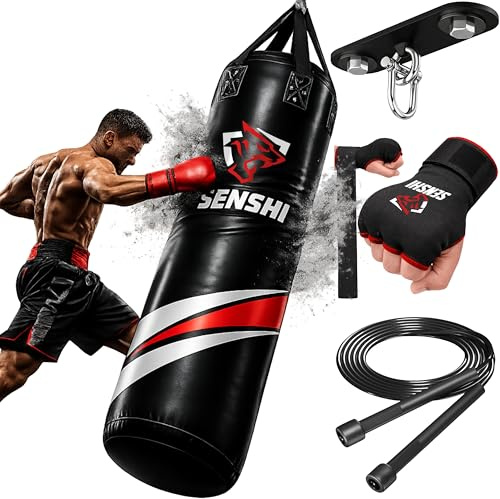 Senshi Japan Outdoor Punch Bag Boxing Heavy Filled Punching Sandbag 3ft, 4ft 5ft, 6ft Set, Kickboxing MMA Muay Thai Karate BJJ Punchbags Training Equipment