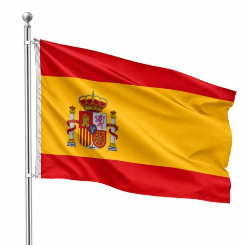 FLAGLY Bandera España 90 x 150 cm – Resistente a la intemperie y a los rayos UV, con ojales (90 x 150 cm, España)