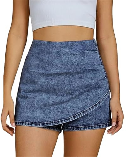 Short en Jean Stretch asymétrique à Enfiler pour Femme