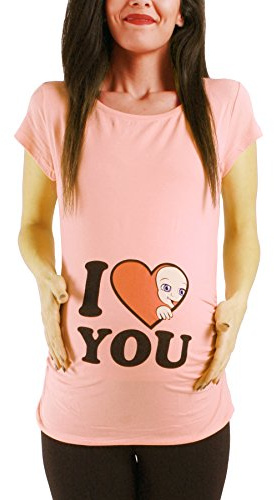 I Love You – roligt roligt sött mammamode med motiv mammaskjorta för graviditet t-shirt graviditetsskjorta, kortärmad, Laxfärg, M