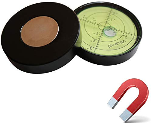 Magnetische, Dosenlibelle - Große Metall-Wasserwaage mit Luftblase, 60mm Durchmesser, Flüssigkeit, Gradangabe, Boden-Wasserwaage - Metallgehäuse, Bullseye, grüner/Schwarz
