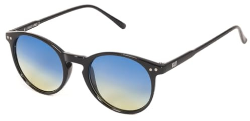 KISS WAVE Occhiali da Sole Uomo Donna – Montatura Vintage in Policarbonato con Borchiette Metalliche – Lenti UV400 o Polarizzate – Protezione Solare Avanzata per Look Casual ed Eleganti (NERO-BLUF)