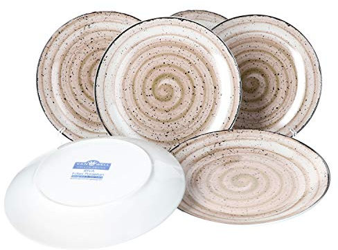 Van Well Riva 6er Dessertteller-Set I robuste Porzellan-Teller mit Muster - moderner Landhaus-Stil I geeignet für Mikrowelle & Spülmaschine - kleine Kuchen-Teller I Frühstücksteller bunt 6 Stück