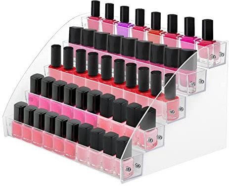 Ejoyous Acrylic Nail Varnish Display, Multifunctional Transparent Nail Polish Holder Display Stand Cosmetic Nail Polish Makeup Organizer Essential Oil Bottles Nail Varnish Storage(5 Tier)
