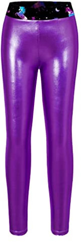 Zaldita Kinder Mädchen Metallic Leggings Tanzhose Balletthose Sweatpants Sporthose Yogahose Gym Athletic Training Dancewear Lila 122-128