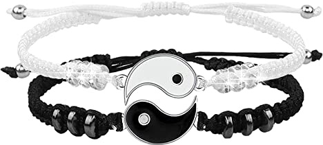 Bracelet Couple Bracelet Yin Yang Bracelet Soeur Bracelet Meilleure Amie Bracelet D'amitié, Bracelet Tissé Réglable pour BFF Relation d'amitié Petit ami Petite amie Cadeau de la Saint-Valentin