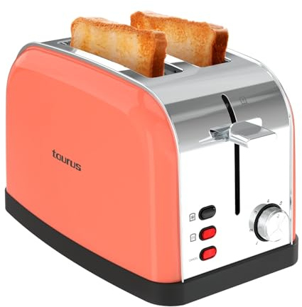 Taurus – Toaster Vintage II Coral 950 W | 2 Schlitze 135x35 mm | 7 Bräunungsstufen | 3 Funktionen | Edelstahlgehäuse | Selbstzentrierung | Krümelschublade | Kabelaufwicklung | Koralle