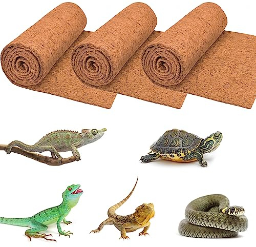 ZeeDix 3 Rolls Reptile Carpet, 24 x 48 inches Natural Coconut Fiber Liner Mat Flooring Accessories for Reptile Tank - Bearded Dragon Tortoise Lizard Turtle Snake Leopard Gecko Substrate Bedding