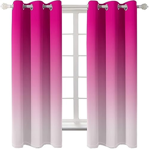 Homxi Gardinen Blickdicht Kinderzimmer 2er Set,2 x 137W x 115H cm,Vorhänge Blickdicht Jugendzimmer Fuchsie Farbverlauf Vorhänge Wohnzimmer Ösen