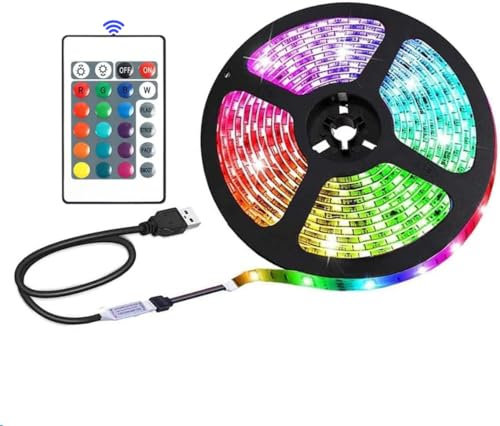 Valletock USB LED Colour Changing Strip Lights with RGB 16 Colours, 24Key Remote Control for Various Decorative Applications (1m)