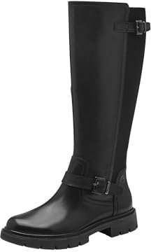 Tamaris COMFORT Damen Hohe Stiefel ohne Absatz mit Reißverschluss mit Schnallen, Schwarz (Black), 40 EU
