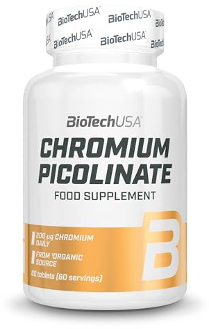 BioTechUSA Chromium Picolinate I Suplemento de picolinato de cromo orgánico I 200μg diarios I Apoyo al metabolismo y a la glucosa en sangre I Hombres y mujeres I 60 comprimidos