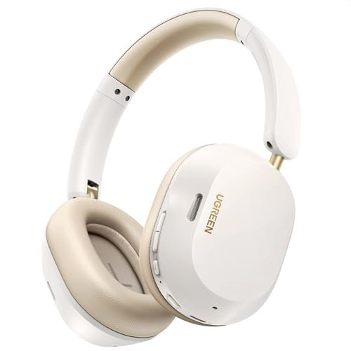 UGREEN HiTune Max5c Bluetooth Kopfhörer Over Ear mit Adaptive Active Geräuschunterdrückung, Hi-Res Audio, LDAC, 75h Akku, Bluetooth 5.4, Räumlichen Klang, EQ in App, Duale Verbindung (Weiß)