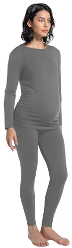 Gowjog Pijama de Maternidad de Dos Piezas y Manga Larga con Forro Polar para Invierno Elástico Gris XL