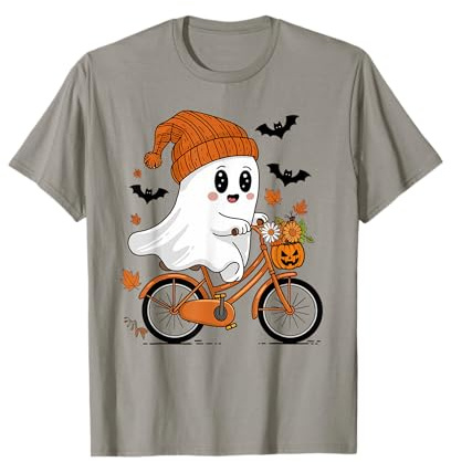 Lindo Fantasma de Halloween Montando una Bicicleta para Mujeres y niñas Camiseta