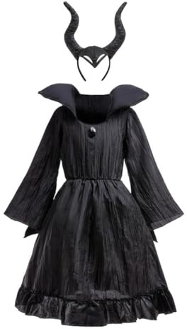 Lito Angels Deguisement Costume Robe de Fée avec Bandeau à Cornes pour Enfant Fille Taille 11-12 ans, Noir