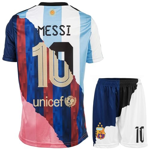 HUSSATEX Miami Argentinien Barcelona Trio Special Vintage Edition Leo #10 Kinder Fußball Trikot & Shorts Geschenkset Jugendgrößen (Mix, 176)