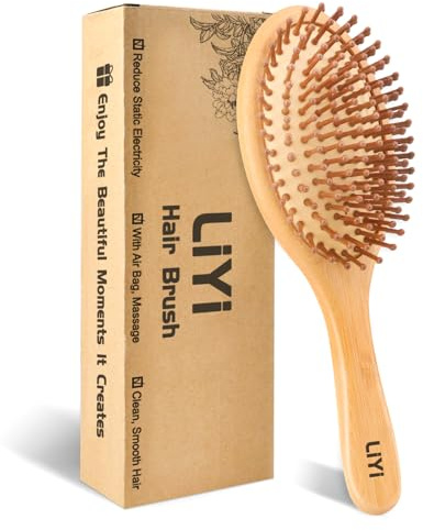 LIYI Cepillo de pelo 100% bambú, cerdas de bambú natural para desenredar y masajear el cuero cabelludo, promueve el crecimiento del cabello, peine para mujeres, hombres y niños, todo tipo de cabello