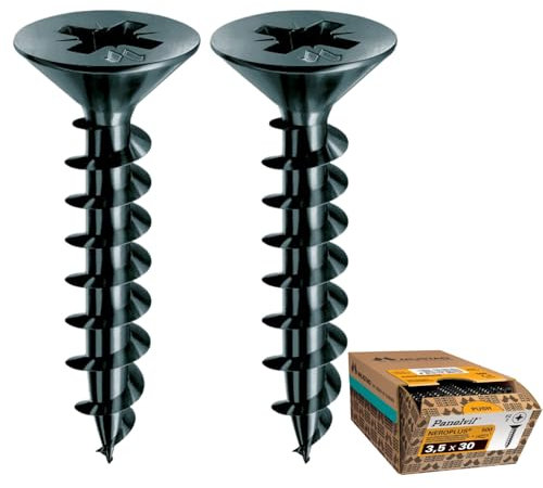 Evotrade Black Plus Vis universelles à tête renforcée autotaraudeuses lubrifiées sans prétrou anti-corrosion calibrées pour divers matériaux – Fabriqué en Italie (4 x 25 mm)