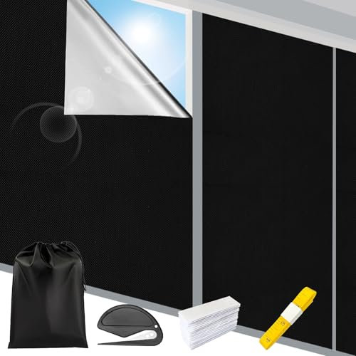 3 m x 1,45 m - Protection Solaire intérieure pour fenêtre - sans perçage - Film occultant Thermique - Vendu au mètre - pour Chambre à Coucher - Film occultant