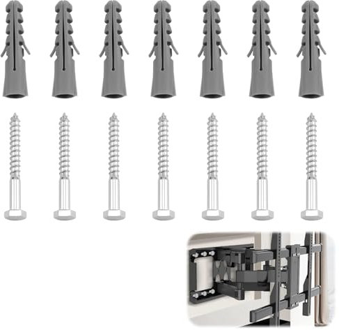 M8x70mm Heavy Duty Screws Wall Plugs, 7 Pcs Masonry Brick Wall Fixing Anchor Bolt with 12x60mm Plastic Plug Concrete Stone Mounting Bolts for TV Brackets Range Hood Mounts Shelves Fence Shelves