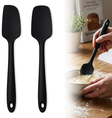 2 pezzi Piccola spatola in silicone, set mini spatole flessibili in silicone alimentare per dolci, cucinare e mescolare, ideale per contenitori piccoli, facile da pulire, nero