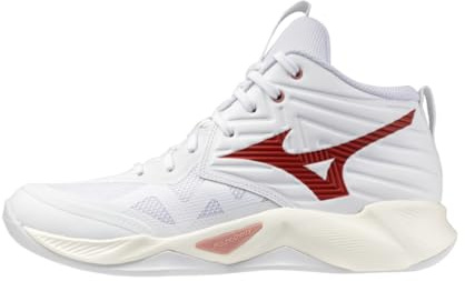Mizuno Wave Momentum PRO Mid Volleybollskor, vit och röd, energidämpning NXT, vågstabilitet
