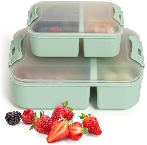 Hausfelder Fiambrera con compartimentos, juego de 2 unidades, color verde claro, sin BPA