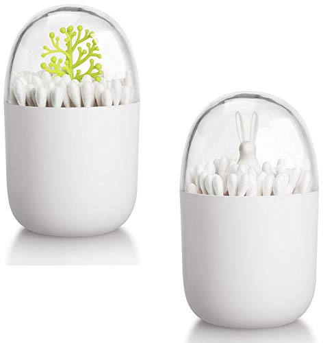 HomDSim 2 Pack Creative Cotton Swab Holder,Cotton Bud Small Q-Tips Toothpicks Brushes Holder Box Case Storage Organizer Jar with Clear Lid Dustproof Cover