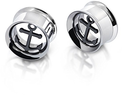 Longbeauty 2 Stück Edelstahl Flesh Tunnel Plugs Hollow Ohr Piercing Schmuck mit Schraubverschluss Anker Stil 6mm