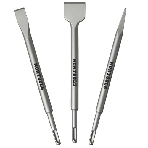 NORTOOLS SDS-Plus Meißel-Set, 3-teiliges Meißel-Bohrer-Set (250 mm Spitzmeißel / 20 x 250 mm Flachmeißel / 40 x 250 mm Schabmeißel) für Beton, Fliesen, Ziegel, Zement, Stein und Mauerwerk