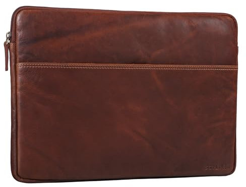 STILORD 'Murphy' Laptoptasche 15.6 Zoll Leder Vintage Sleeve ideal als MacBooktasche 16 Zoll Laptop Hülle 15 Zoll Notebook Tasche Schutzhülle Dokumentenmappe, Farbe:Porto - Cognac