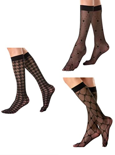 Gi&Gi Calze Gambaletti Donna Velati, Fantasia Pois Cuoricini, Microfibra 38-41 cm Made in Italy n.1653