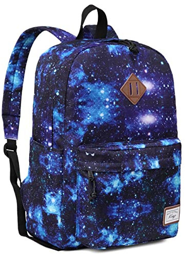 Kasgo Schulrucksack, Klassisches Leichtgewicht Wasserdicht Rucksack Herren Damen Jungen Mädchen Teenager Hochschule Schultasche Casual Daypack für Reise Arbeit Blauer Sternenhimmel
