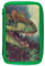 Idena 20118 - Schüleretui Triple mit 3 Reißverschluss-Fächern und mit 47 Teilen befüllt, Design Dinosaurier, Federmappe mit Bunt-Stiften, Lineal, Bleistiften und weiterem Zubehör für die Schule