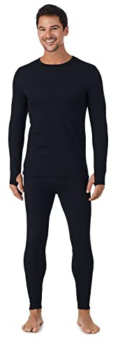 Cuddl Duds Mens Heavyweight Fleece Lined 2 Piece Thermal Underwear Set – Long Sleeve Shirt & Leggings Base Layer for Cold Weather – Winter Clothing Long Johns Lounge Sets for Men, Black, L
