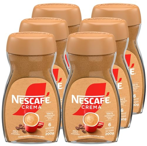 NESCAFÉ CLASSIC Crema, löslicher Bohnenkaffee aus mitteldunkel gerösteten Kaffeebohnen, kräftiger Instant-Kaffee mit samtiger Crema, koffeinhaltig, 6er Pack