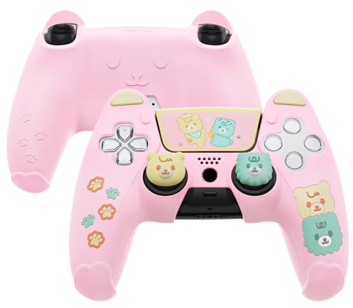 PlayVital Silikonskins för ps5 Kontroll Grip Silikonfodral Kontroll Skal | med Tumgreppskåpor & Klistermärken Pekplattor,Protective Skin Kompatibel med ps5 Laddningsstation-Rosa & Gul