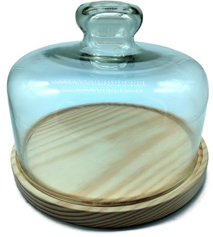 Acan Tradineur - Quesera Redonda con tapa de Cristal - Base fabricado en madera - Ideal para guardar el queso, embutidos u otros alimentos - Ø 24 x 12 cm