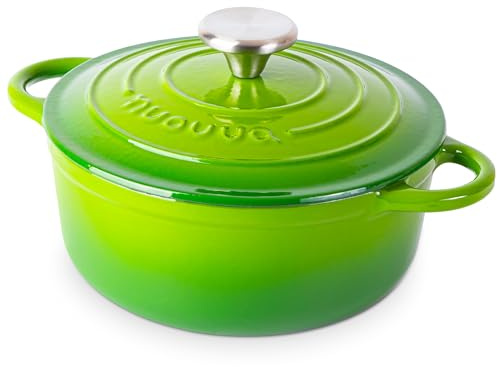 Gusseisen-Schmortopf mit Deckel – Emaille-Kochgeschirr mit Antihaft, Ofenfest – Grün, 2.0 Liter, 20 cm – von Nuovva