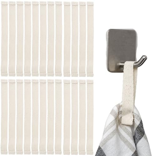 Handtuchaufhänger zum Annähen, 24 Stück, 150 x 12 mm Schlaufen, in Weiß, aus Baumwolle, umgeschlagene und vernähte Enden, Aufhänger Halter Set für Geschirrhandtuch, Handtuch, Lappen, Deko, Camping