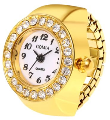 Tomedeks Ringuhr Fingeruhr Damen Analog Quarz Retro Geschnitzt Blumen Strass Edelstahl Verstellbar Ring Uhr Fingerringuhr Uhrenring Zifferblatt mit Arabischen Ziffern,mit Samtsäckchen - Gold