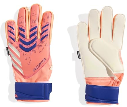Adidas Unisex-Kids Match Predator Fingersave Goalie Soccer Gloves, Signal Coral/White/Lucid Blue, 5