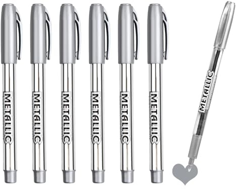 6 Stück Stifte Silber Metallic, Marker Silber Set, 1.5 mm Feine Spitze Permanente Acrylmarker Lackstift Metallic Highlight Marker Stifte für Kartenherstellung Basteln Malerei Dekorationen Album