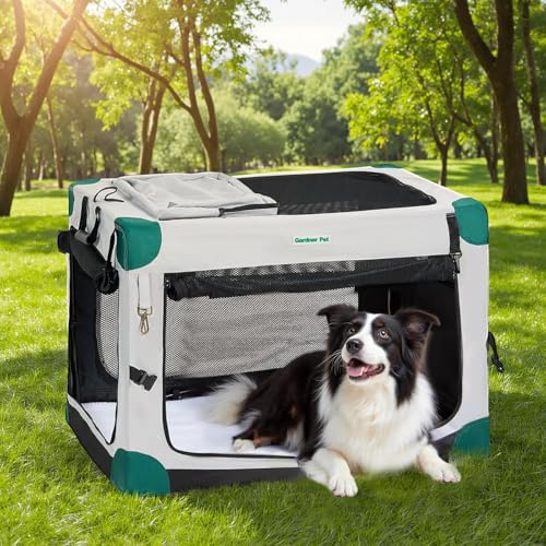 Gardner Pet Transportin Perro Grande,91x64x64cm,Transportín para Perros Plegable,para Perros y Gatos,Jaula para Mascotas de 3 Puertas,con Ventanas de Malla Resistente y Bolsa de Almacenamiento,Gris