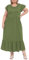 Moon Wood 2025 Damen Sommerkleid Lang Freizeit Maxikleid Strandkleid mit Rüschen Kurzarm und Taschen Olive 2XL