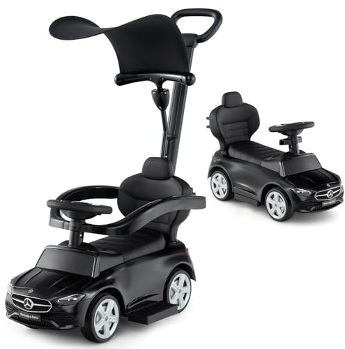 GYMAX Macchinina a Spinta 3-in-1 per Bambini, Auto a Pedali con Tettuccio Regolabile, Spazio di Stoccaggio Sotto Sedile, Giocattolo da Passeggio, Regalo per Bambini 18-36 Mesi (Nero)