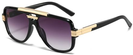 YAMEIZE Retro Pilot Metal Design Sunglasses - for Women Men Vintage Double Bridge Sunglasses UV400 Protection Square Shade Driving