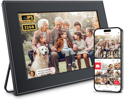 FRAMEO Digital Fotoram 32 GB, 10,1-tums IPS-pekskärm | Smart WiFi, Kalenderfunktion, Enkel installation, Dela foton eller videor via Frameo-appen